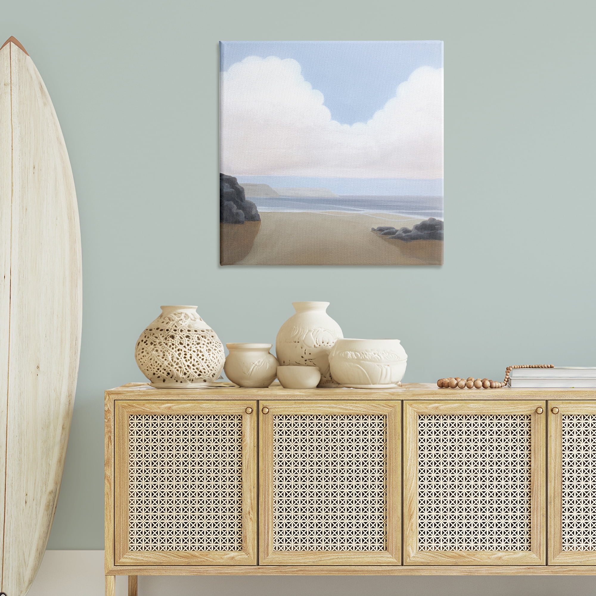 Stupell Industries Fluffy Clouds Over Beach Landscape Painting Gallery Wrapped Canvas Art Print Wall Art, 36 x 36