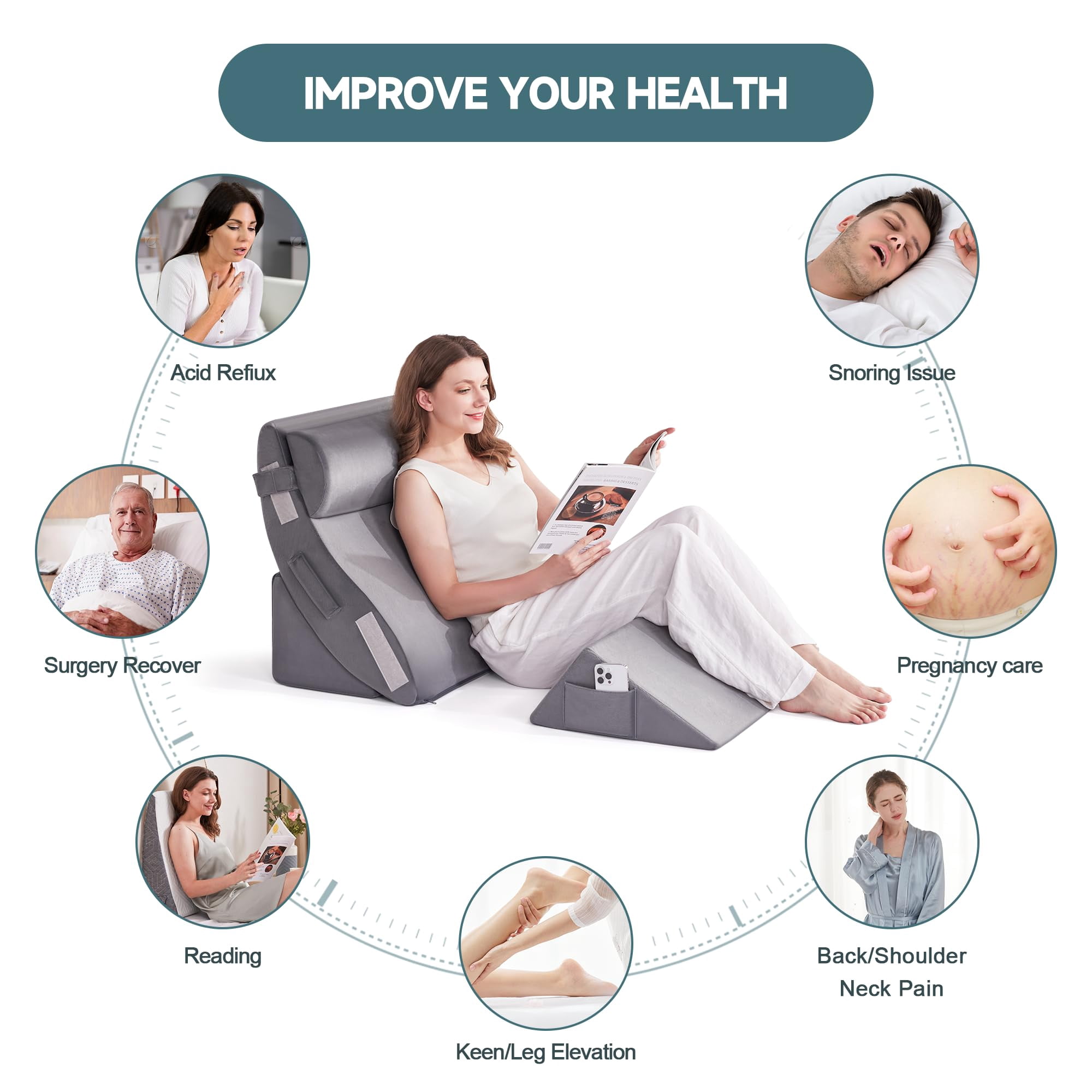 4pcs Bed Wedge Pillow Set For Sleeping - Pillows After Body Neck And Leg  Triangle & Acid Reflux
