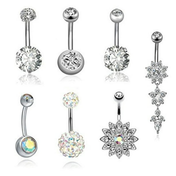 AKDSteel 7Pcs/Set Stainless Steel Zircon Belly Button Body Jewelry