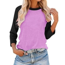 3/4 Sleeve Tops for Women Workout Jersey Shirts Baseball Style Raglan Tshirts Casual Color Block Tees Comfy Steetwear Purple XL