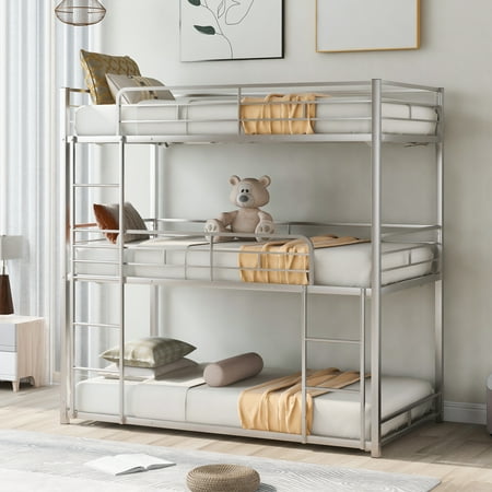 ikayaa Metal Twin Size Triple Bunk Bed  Silver