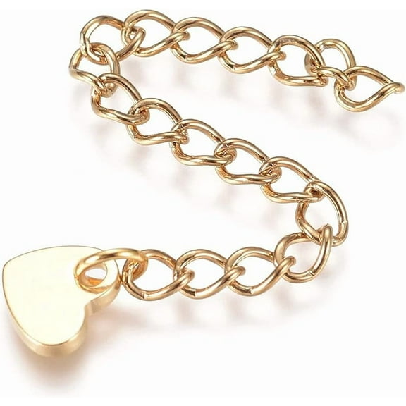 5Pcs Heart 304 Stainless Steel Chain Extender Curb Chain with Charms Golden Heart Necklace Bracelet Anklet Extension Chains for Bracelet Necklaces Chain