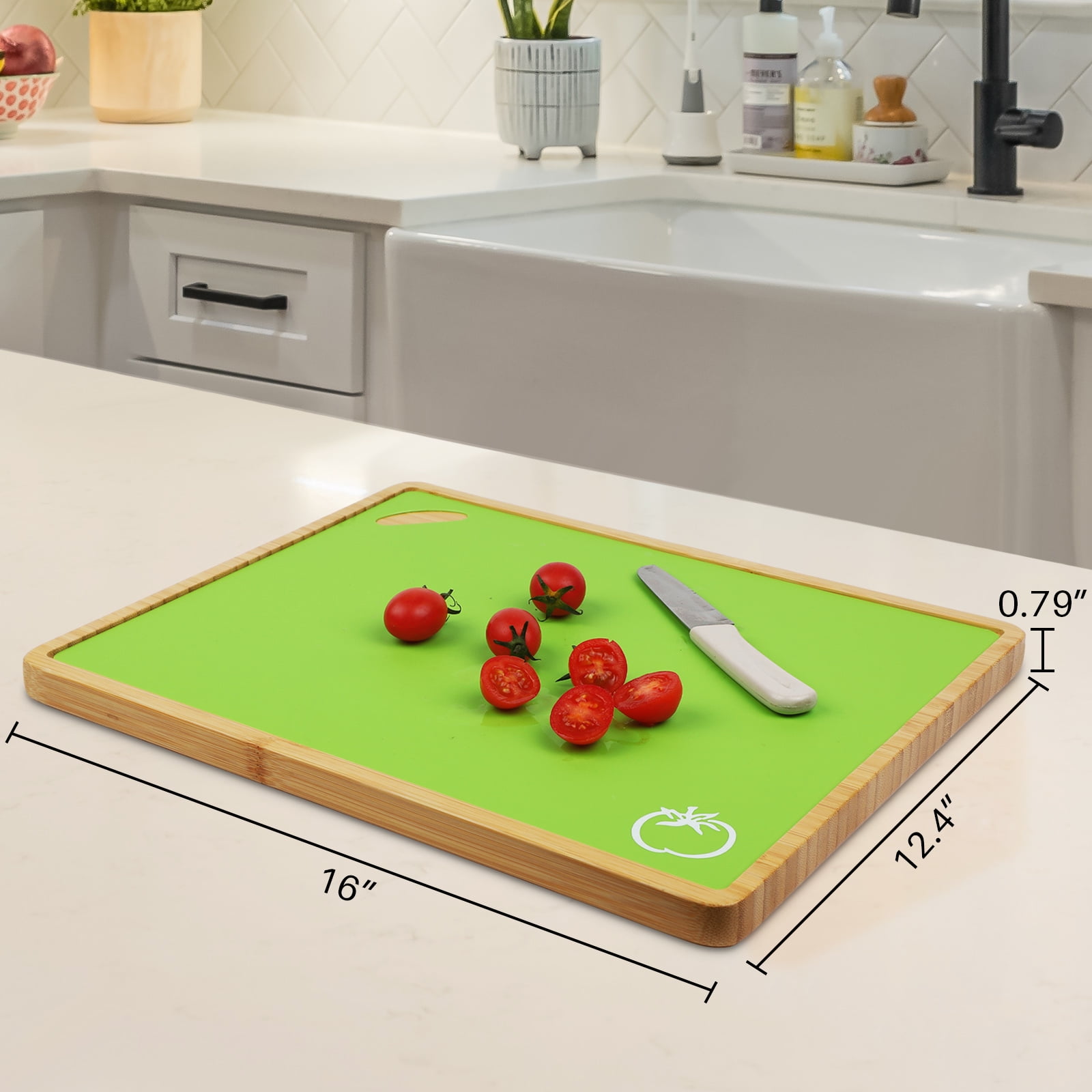 Bamboo Cutting Board Set with 6 Color-Coded Flexible Chopping Mats for Kitchen Prep, Charcuterie & Chopping for Meat, Vegetables and Fruits