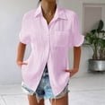 thumbnail image 4 of Camisa Estilo Boyfriend A Rayas Fruncidas para Mujer, Informal, con Cuello Corto, Mangas , Botones y Bolsillo, Color Rosa, Talla 4XL, 4 of 7