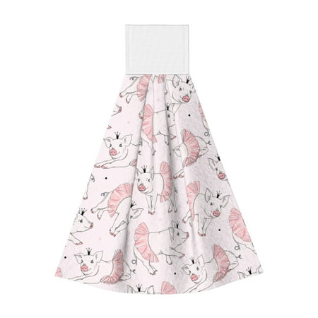 

Adobk Cute Piggy Ballerina Print Coral Velvet Hand Wipes Fashion Hanging Kitchen Towel for Bathroom Washcloth Absorbent Tie Towel