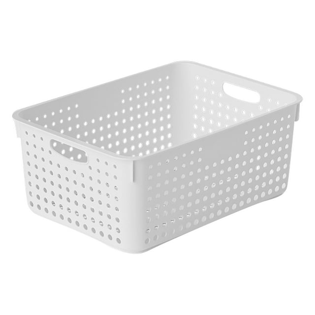 White Plastic Basket, 14.4x10 inch Small Storage Basket, Snack Storage Frame, Bathroom Basket, Vegetable Basket, Kitchen Storage Box