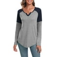 thumbnail image 2 of Anyjoin Women's Long Sleeve Tunic Tops V Neck Color Block Tops Loose Casual Blouse, 2 of 6