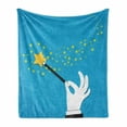 thumbnail image 1 of Magic Soft Flannel Fleece Throw Blanket, Cartoon Magician Hand Holding Wand Spreading Stars, Cozy Plush for Indoor and Outdoor Use, 70" x 90", Sky Blue Mustard, by Ambesonne, 1 of 5