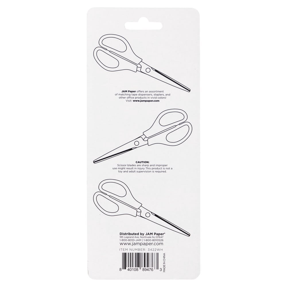 JAM Paper Arts & Crafts Scissors, 6 3/4 in, White, Ergonomic Handle & Stainless Steel Pointed Tip Blades, 1 Pack