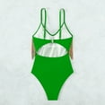 thumbnail image 5 of BLTIBY 2025 Women One Piece Swimsuits V-Neck Straps Sleeveless Solid Color Fringe Bathing Suits Drawsting Thong Bikini Swimwear Green XL, 5 of 7
