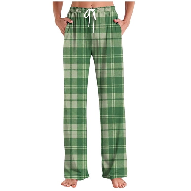 TaTaai Casual Pants Stretchy Waist Comfort Fit Unisex Regular Elastic Waist Drawstring Plaid Print Trousers With Side Pockets For Spring Winter Home Gift