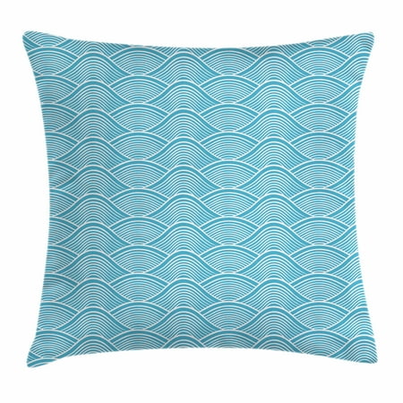 Nautical Accent - Blue Throw Pillow Cushion Cover, Ocean Inspired Waves Pattern with Japanese Influences Nautical Maritime Aquatic, Decorative Square Accent Pillow Case, 18 X 18 Inches, Sky Blue White, by Ambesonne