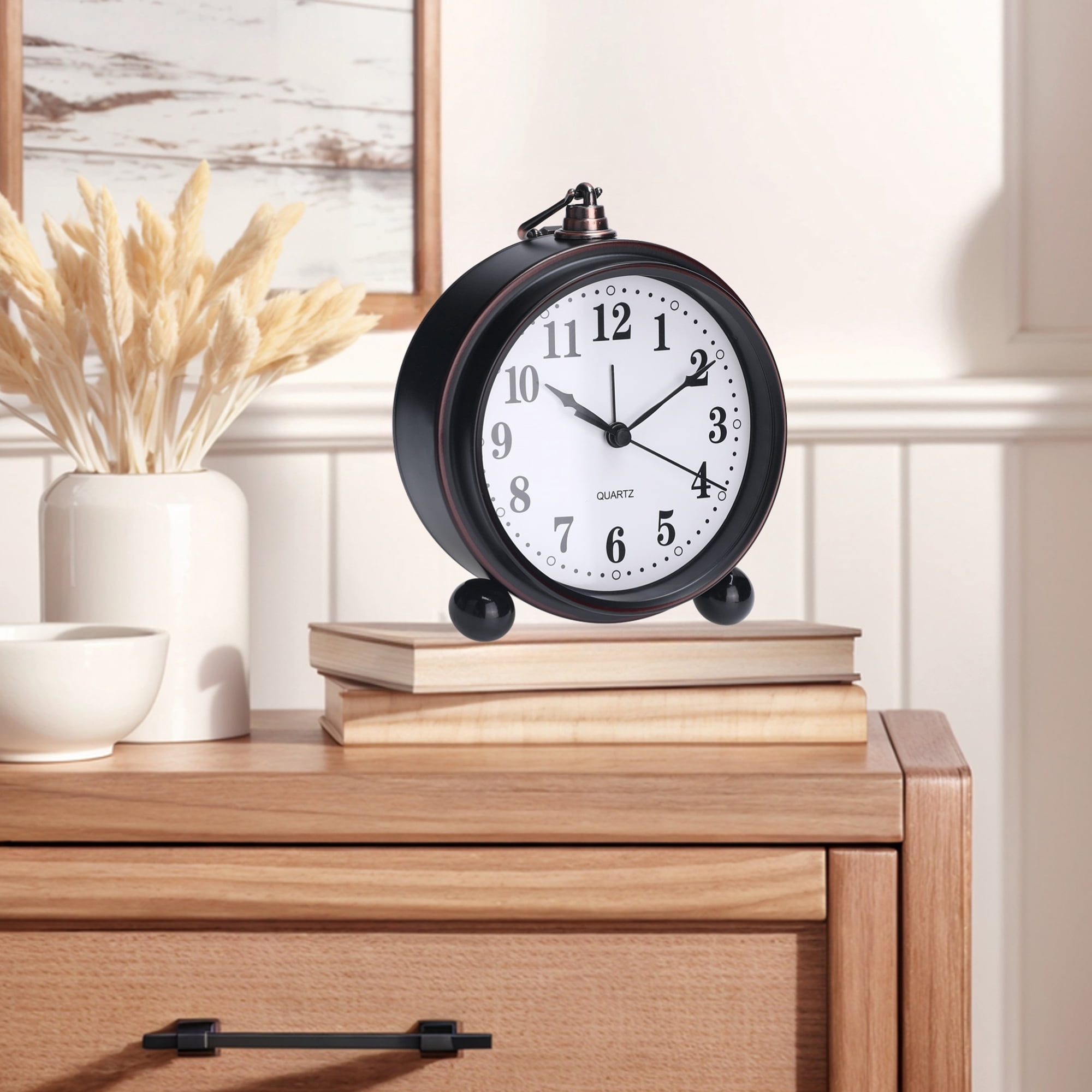 Unique Bargains 2 Pcs Vintage Desk Clock Silent Retro Battery Operated White/Pink