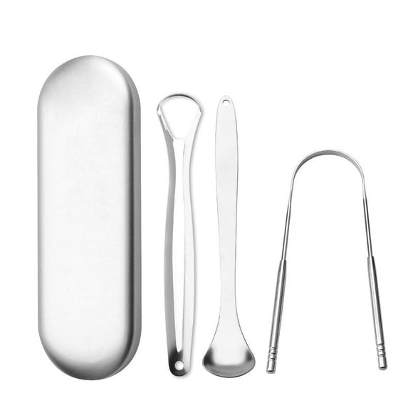 3 Pcs Gratte-Langue en Métal avec Étui Pratique de Voyage, Grattoirs de Langue pour Adultes et Enfants, Grattoirs de Languette en Acier Inoxydable, Nettoyeur de Languette, Nettoyeur de Langue Portable