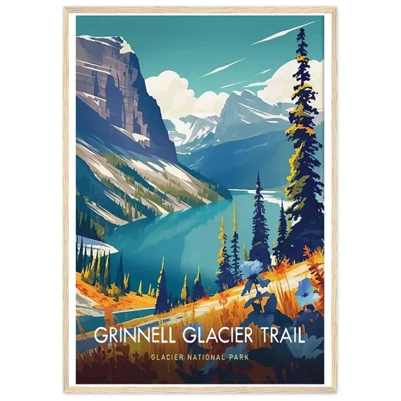 Kna Prints - Grinnell Glacier Trail Glacier National Park Framed Travel Poster Glacier Montan For Home Decor, Living Room, Bedroom, Office, UNFRAMED-8x12