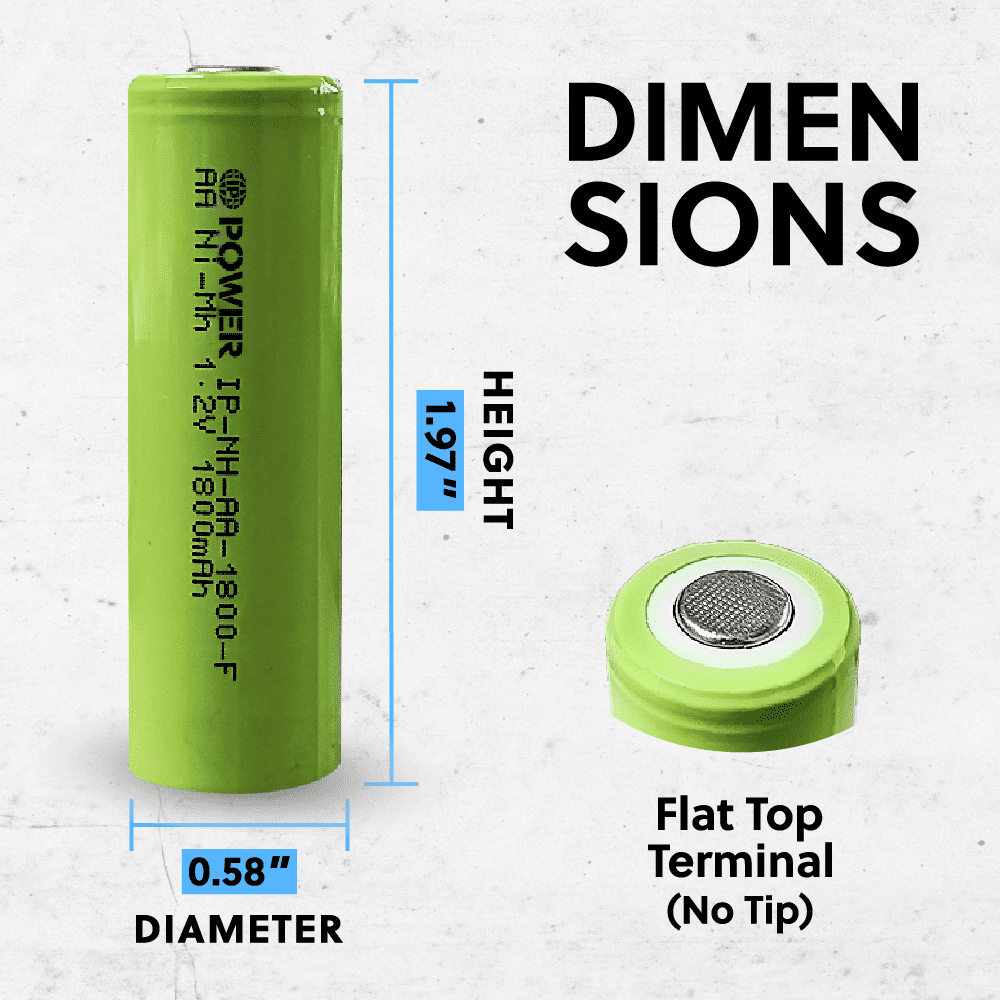 IP POWER NiMh Nickel Metal Hydride AA 1.2V 1800mAh Rechargeable Flat Top Battery (No Tabs) - 50 Pack