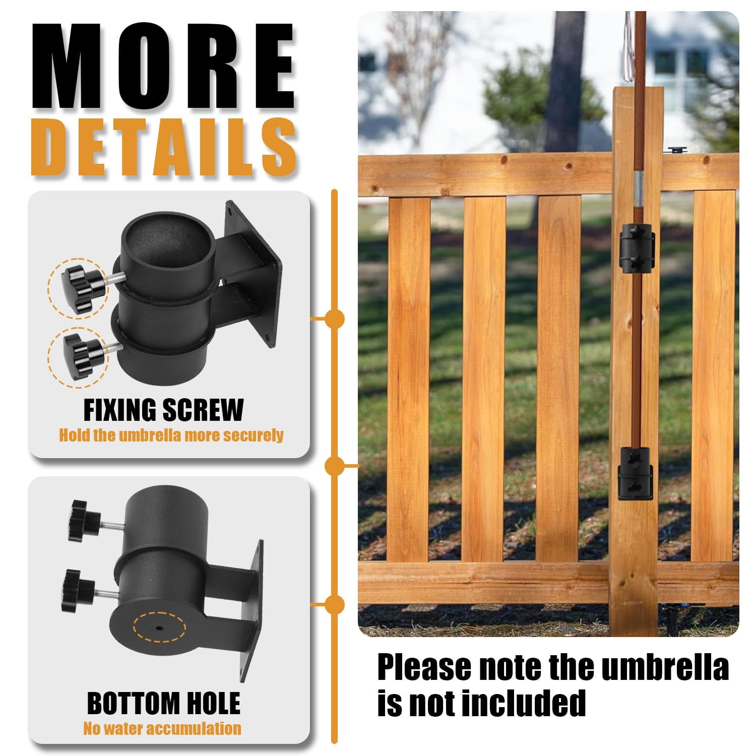 Heavy Duty Patio Umbrella Holder,Stainless Steel Offset Umbrella Stand,Deck Umbrella Mount Bracket for Outdoor Railing Post,Fences,Balcony(Fit Max OD 2") ,2 Pack,Black