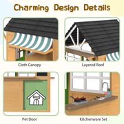 BUPPLEE Kids Outdoor Wooden Playhouse, Cottage Style, Door Window Fence Bench Blackboard