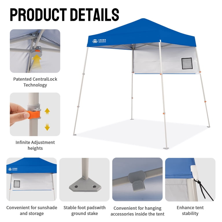 CROWN SHADES 5x5 Pop Up Canopy Tent Outdoor Canopy Tent Slanted