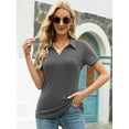thumbnail image 7 of LOMON Womens V Neck Polo Shirts Short/Long Sleeve Collared Tops Loose Casual Tunic Blouses with Pocket, 7 of 7