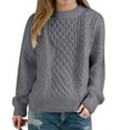 thumbnail image 4 of Duoif Women's Sweaters, Women's Trendy Cable Knit Sweater - Chunky Crewneck Winter Top Fall Sweaters for Women Grey M, 4 of 5
