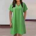 thumbnail image 5 of B91xZ Robes d'Été pour Femmes 2024 Manches Courtes Col en V Ceinture Taille Haute Basse Robe Cocktail Unie, Vert L, 5 of 5