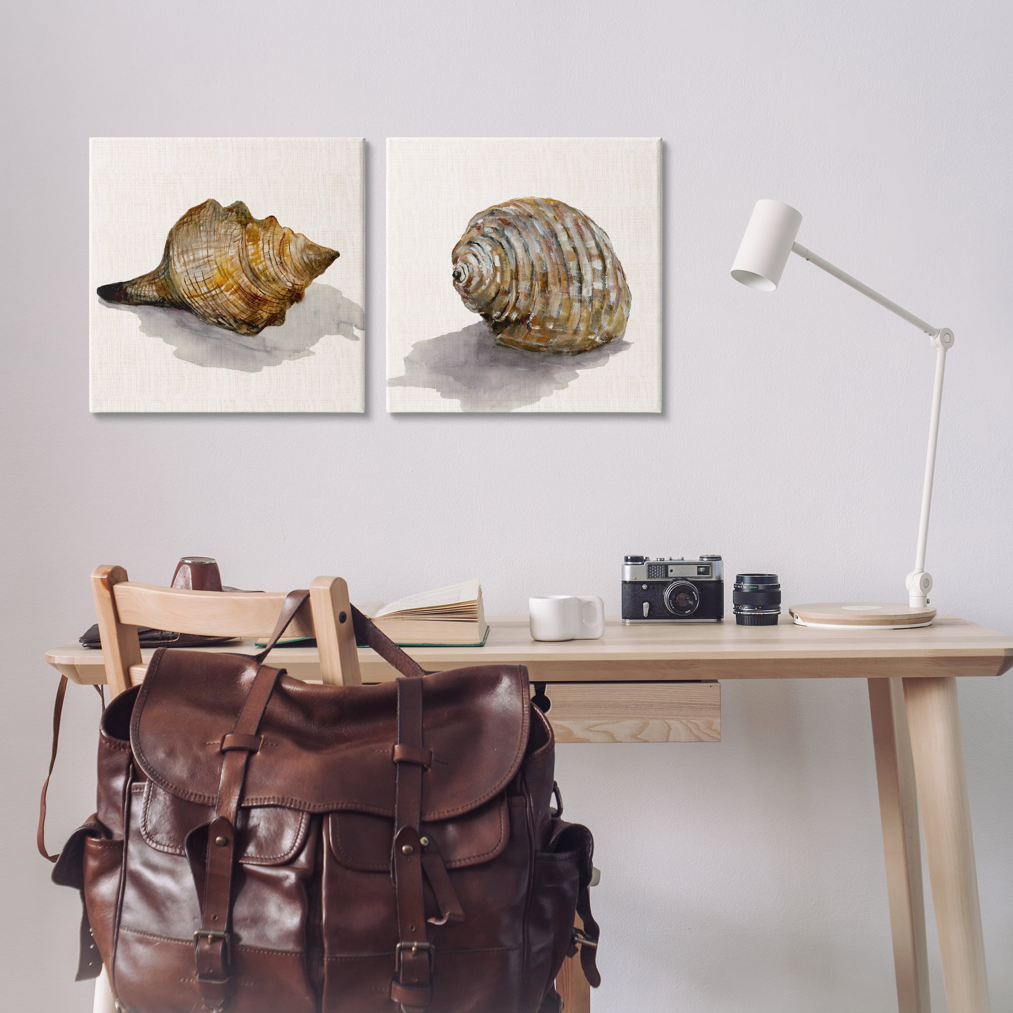 Stupell Industries Neutral Beach Shells Nautical & Beach Painting Wrapped Canvas Art Print Wall Art, 17 x 17, Set of 2