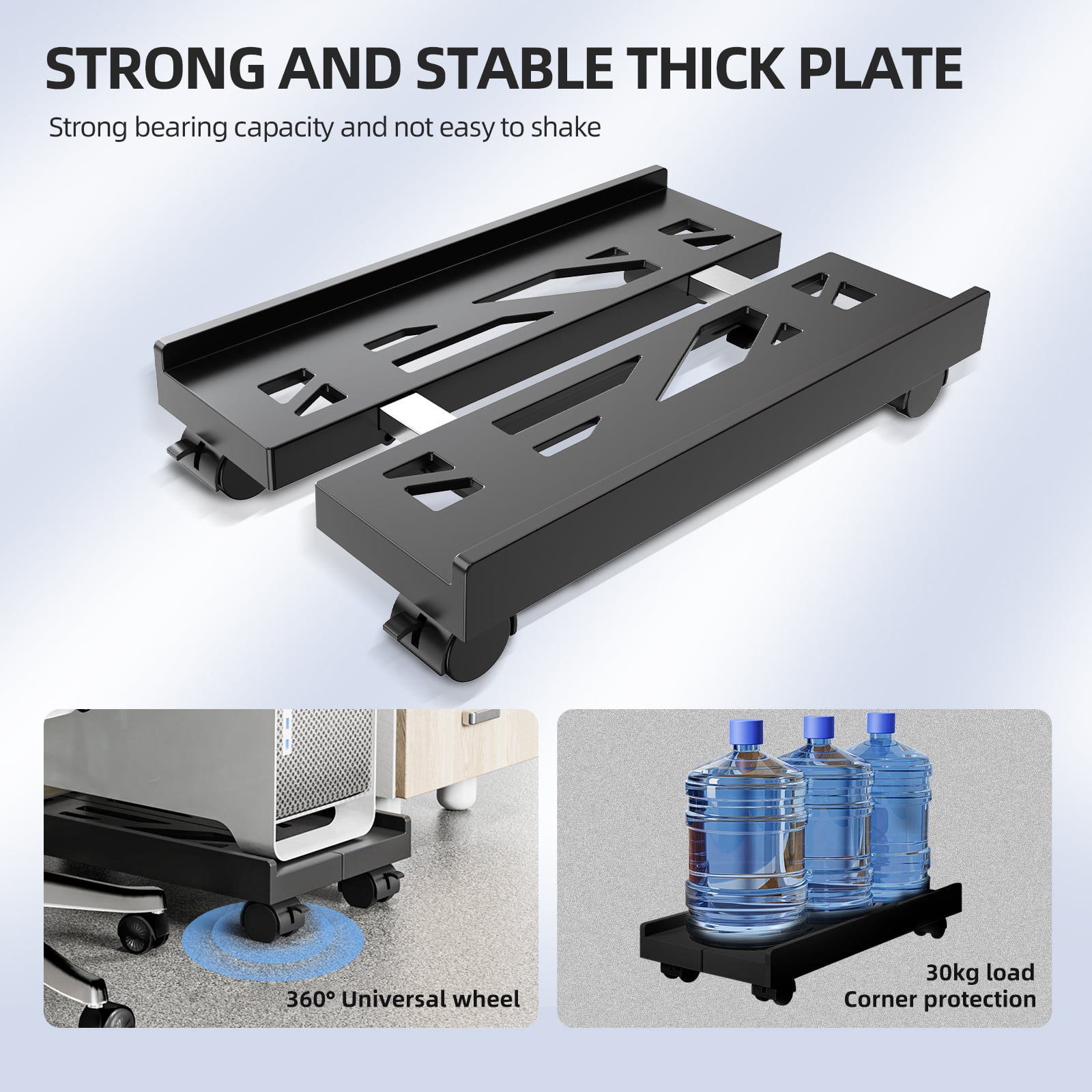 Mobile Computer Tower Stand with Adjustable Wheel Rolling PC Case Holder Enhances Cooling and Flexibility