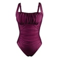 thumbnail image 3 of Hontri Slimming Swimsuits for Women Clearance! Women's Solid Color Pleated Suspender Fashionable Swimsuit Purple S, 3 of 9