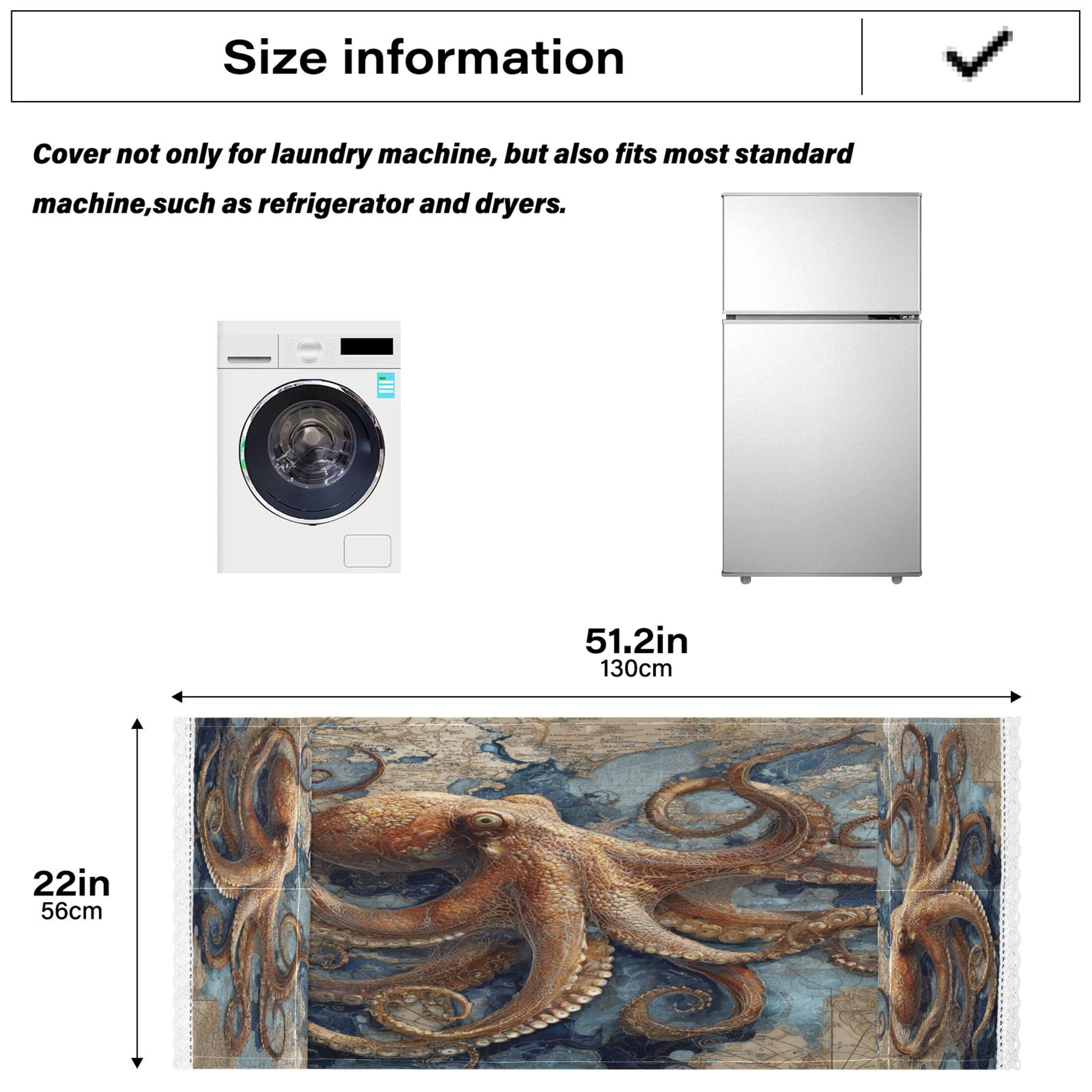 Washing Machine Cover 51.2x22in, Durable Polyester Dust Cover with Lace Trim and Side Pocket for Appliances Deep Sea Octopus