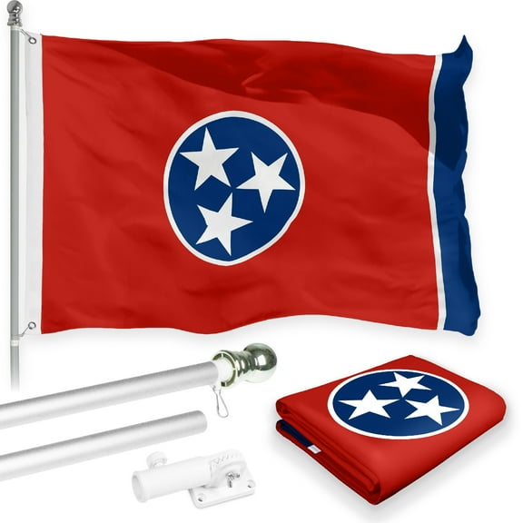 G128 Combo Pack: 6 Feet Tangle Free Spinning Flagpole (Silver) Tennessee TN State Flag 3x5 ft Printed 150D Brass Grommets (Flag Included) Aluminum Flag Pole
