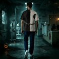 thumbnail image 5 of Men's Halloween T-Shirts Short Sleeve Funny Spooky Novelty Retro Workwear Stretch Loose Fit Working Nurse Top with Pockets Gray M, 5 of 6