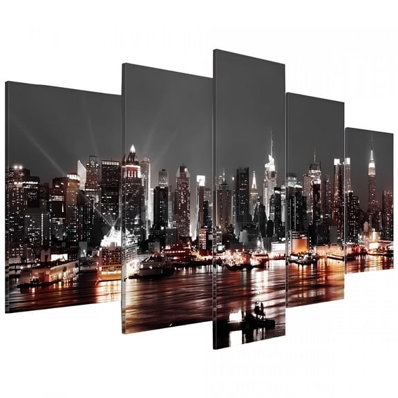 LAMIRO 5 Pieces Modern Home Decor Canvas Wall Art for Bedroom,City Night View Picture Wall Decor Framed Ready to Hang,40x20inch