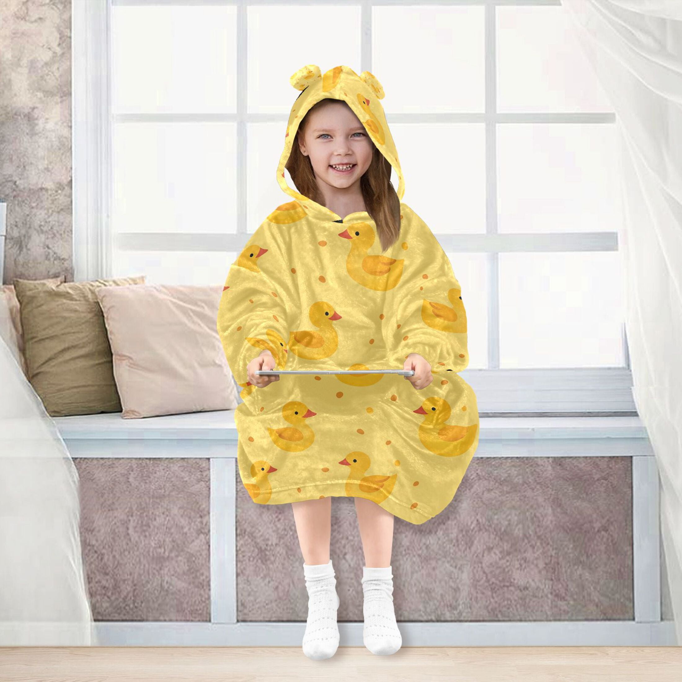 joogoo Wearable Blanket Hoodie for Cartoon Ducks Yellow Flannel Sherpa Pocket 3-14 YR S