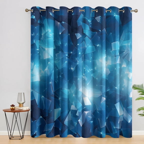 Glass Shards Curtains For Bedroom, Blue Glass Drapes 2 Panels Set, Funky Design Blackout Curtains For Living Room Home Decor, Patterned Grommet Drapes 52"W x 90"L