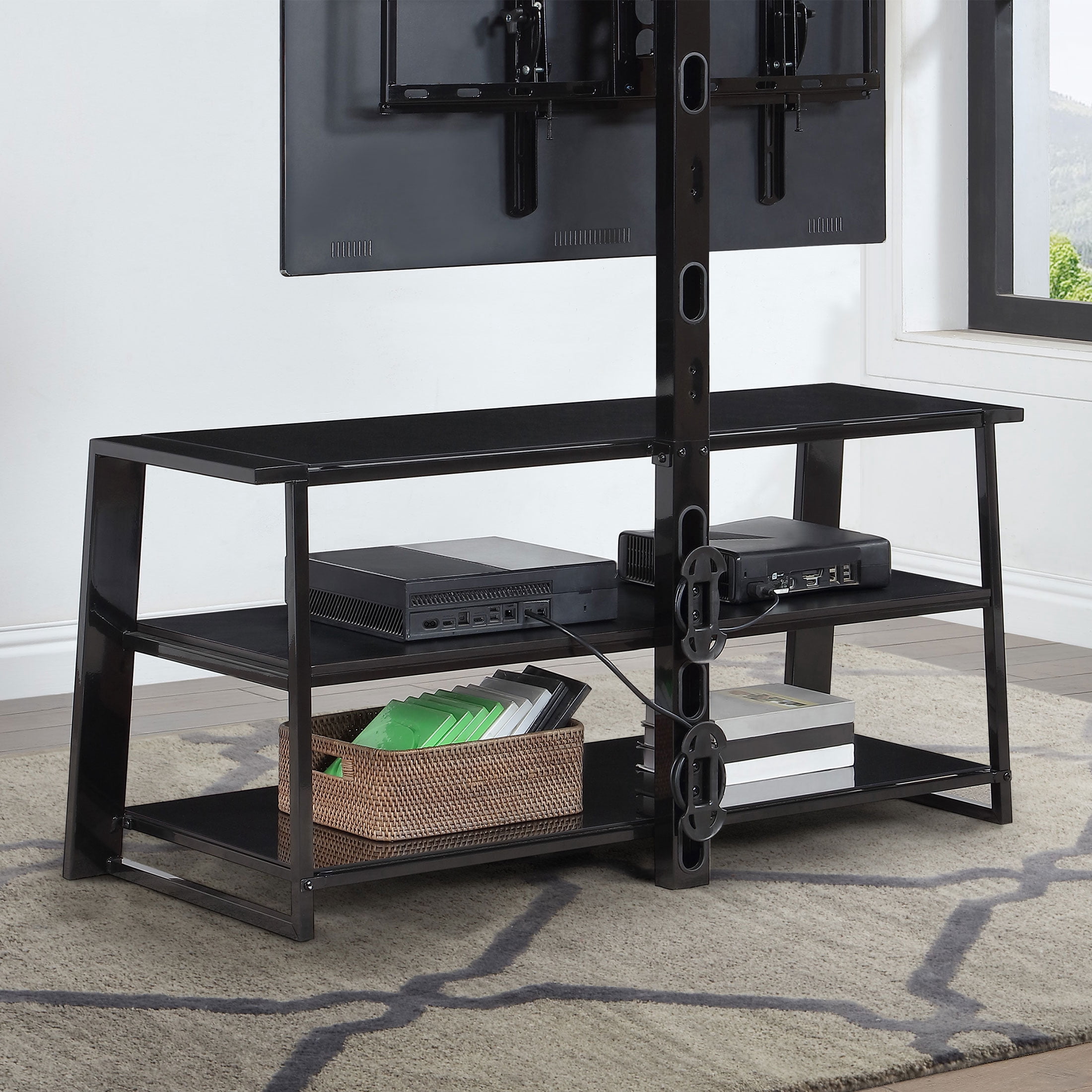 Whalen Zane 3-in-1 TV Stand for TVs up to 70 inch, Glassy Black Finish