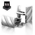 thumbnail image 1 of Gemelos de los hombres hechos a mano de fibra de carbono chapado en rodio Juegos de gemelos para la boda de negocios（Plata）, 1 of 6