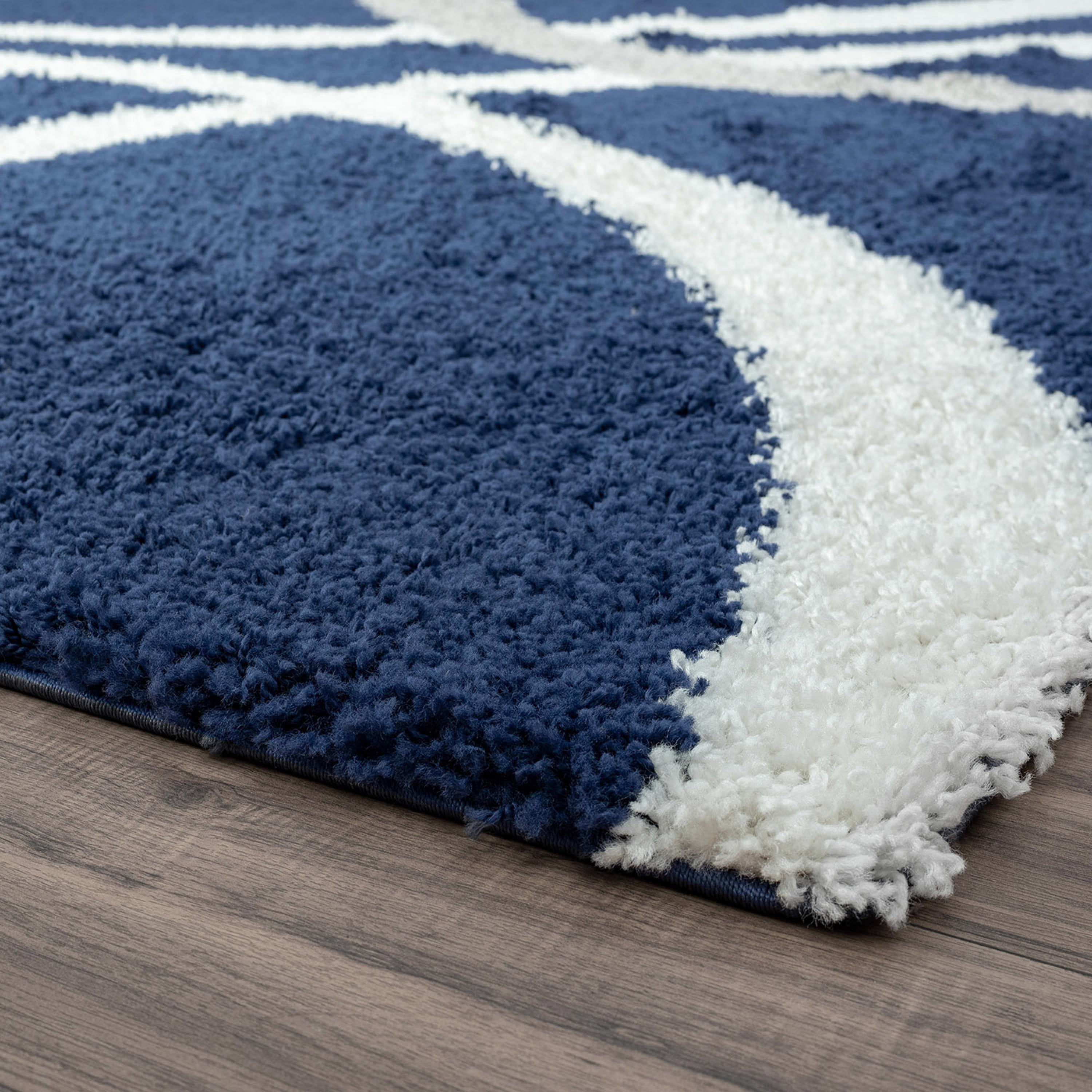 Uptown Shag Contemporary Shag Thick Navy and Silver Indoor Area Rug, 6.7' x 9'