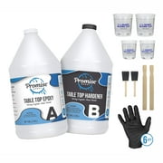 Promise Table Top Epoxy Resin Kit 2 Gallon (1 Gal Resin and 1 Gal Hardener Set)–Clear Coat for Table Top Art with Mixing Cups, Stir Sticks, Brushes, and Gloves, Hand Mix DIY Casting Supplies