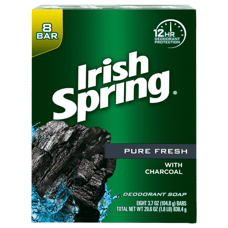 (2 pack) Irish Spring Pure Fresh Charcoal Bar Soap, 3.7 Ounce, 8 Bar