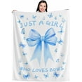 thumbnail image 3 of Bow Throw Blanket 60x50Inch Preppy Blanket Blue Bow Aesthetic Throw Blanket Coquette Flannel Soft Bow Plush Preppy Room Decor for Girls Women Birthday, 3 of 7