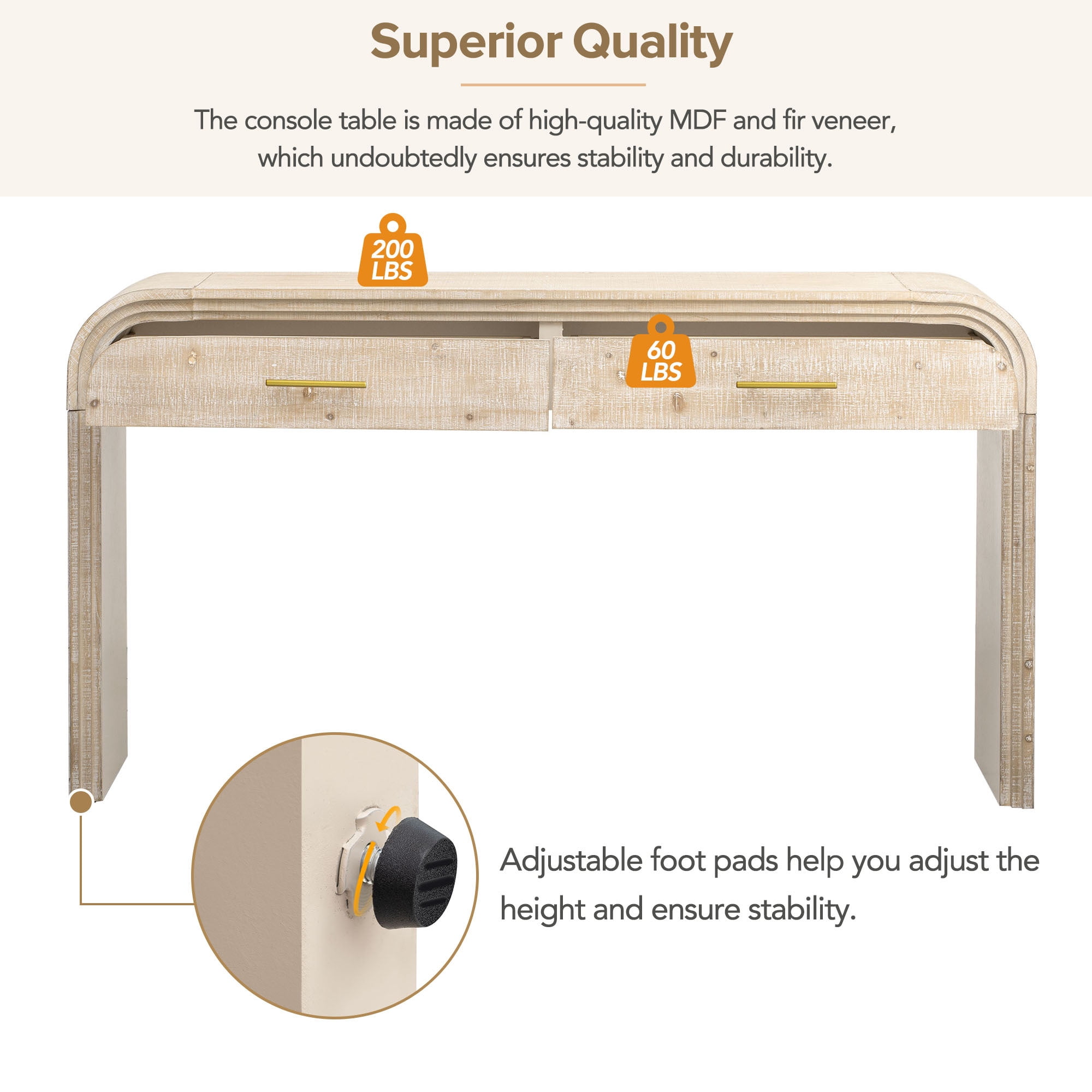 EUROCO 59" Console Table,Entryway Console Table with 2 Top Drawers and Open Style Design,Narrow Long Wood Sofa Table for Entrance, Living Room,Natural