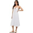 thumbnail image 5 of Fiophy 100% Linen Dress V Neck Tie Front Sleeveless Spaghetti Strap Summer Casual Midi Summer Beach Dresses,White, L, 5 of 8