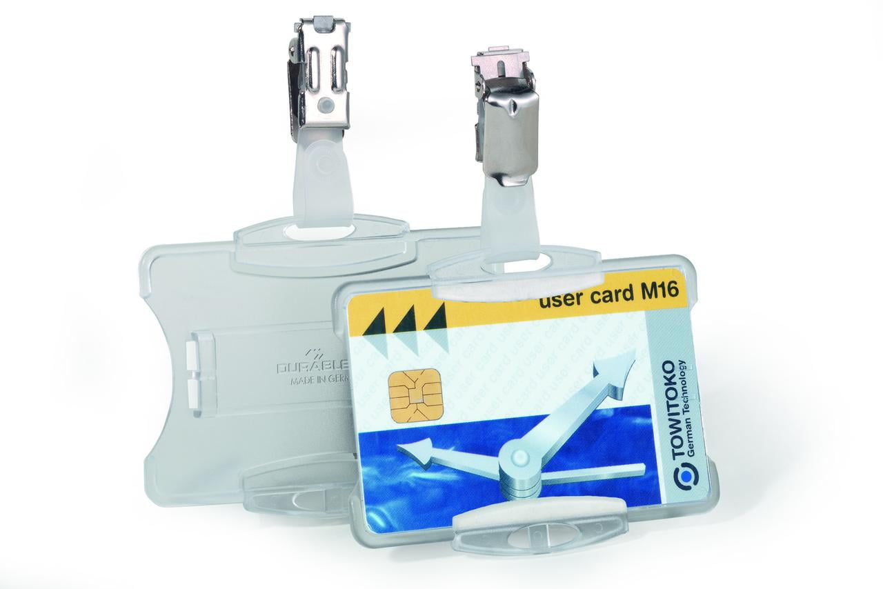 DURABLE Open Face style ID Badge Holders with Strap Clip, Horizontal Or Vertical Orientation, 2-3/4 x 3-5/8 Inches, Clear, Pack of 25 (811819)