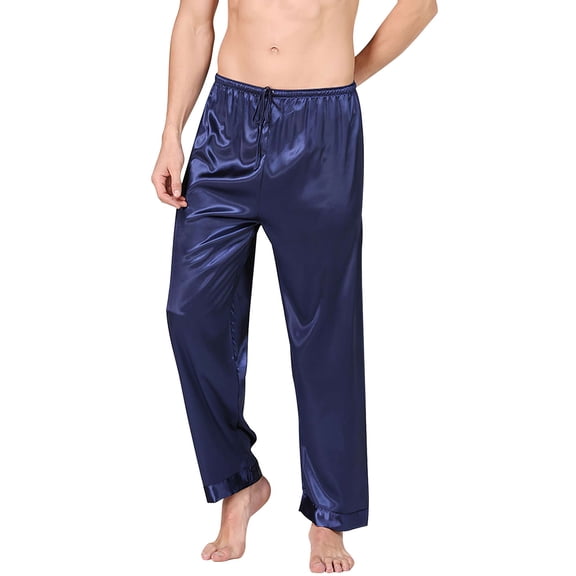 Deago Men's Satin Silky Pajama Pant Long Pj Bottoms Soft Lounge Sleep Pants with Drawstring (Blue, M)