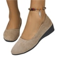 thumbnail image 5 of HTHLVMD Round Toe Slip‑On Casual Shoes, Elegant Lightweight Anti-Slip Low Heel Wedge Loafers for Women, Comfortable Business Office Work Shoes, Round Toe Slip-On Wedge Pumps, Khaki 8, 5 of 5