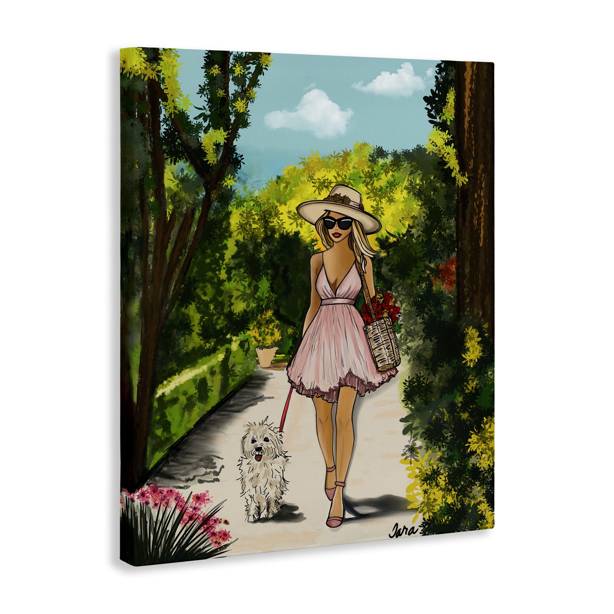 Stupell Industries Garden Girl Strolling with Pup Canvas Wall Art, design by Tara Boone