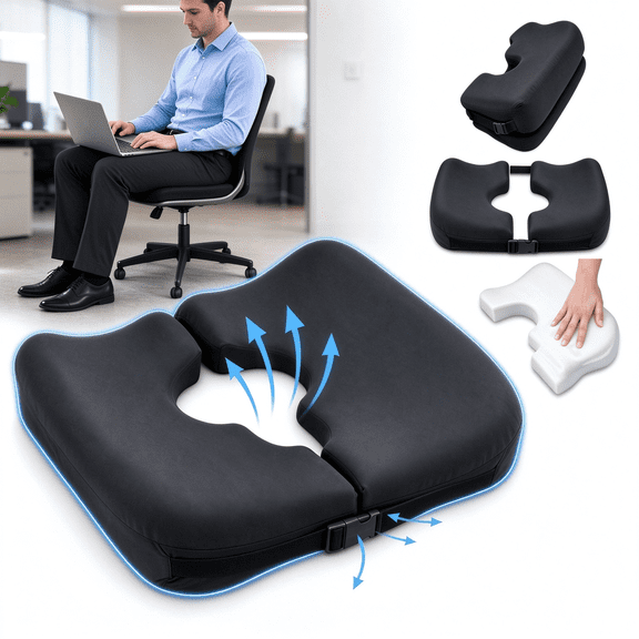 Naeqieo Memory Foam T-Shaped Donut Seat Cushion, Ergonomic Tailbone Support Pillow, Pressure Relief Cushion for Sitting, Coccyx Seat Cushion for Office Chair, Car, Wheelchair and Home