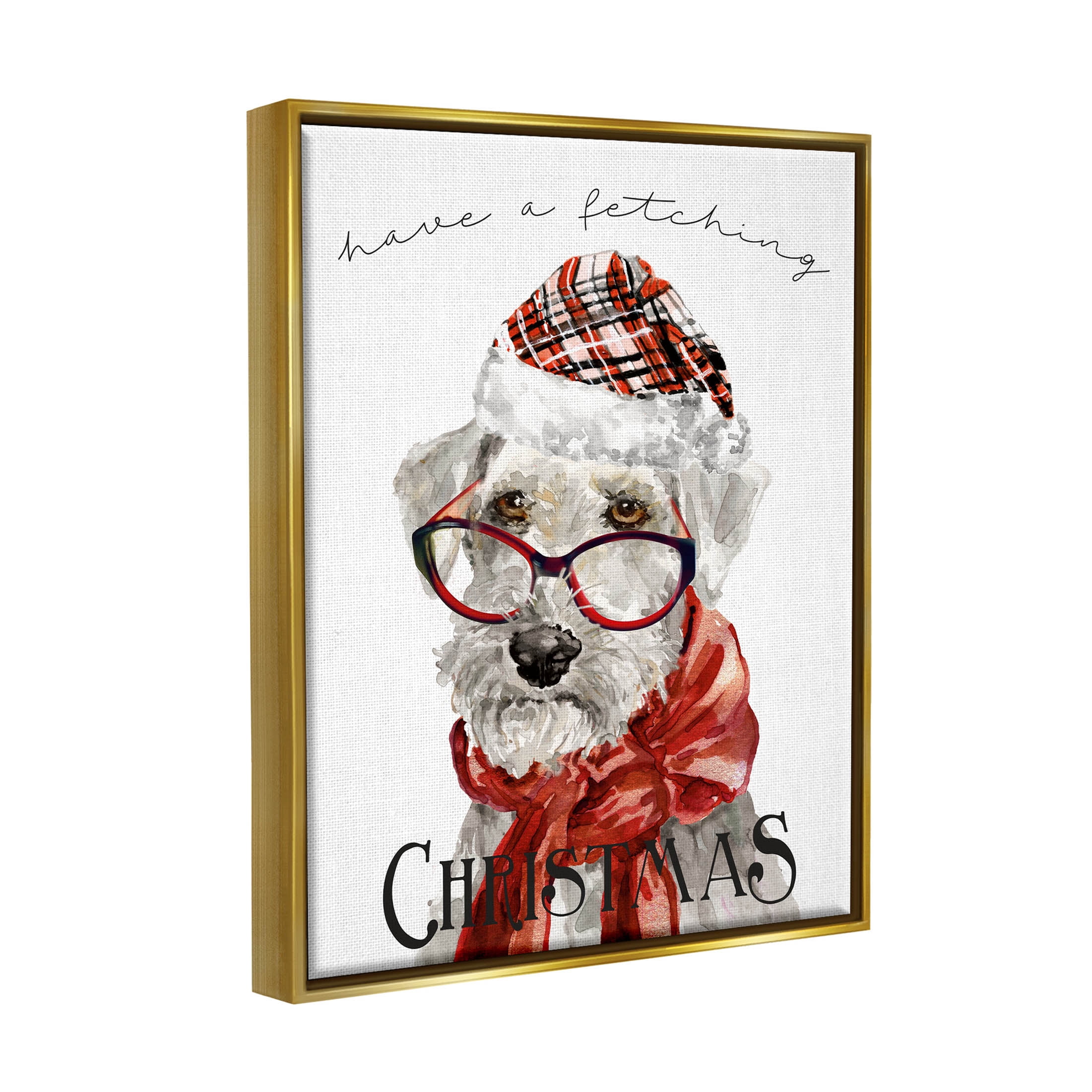 Stupell Industries Have a Fetching Christmas Dog Graphic Art Metallic Gold Floating Framed Canvas Print Wall Art, Design by Livi Finn