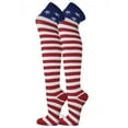 thumbnail image 4 of Over Knen Leg Warmer Fashion Design Cotton Thigh High Stockings Cosplay Socks - 6 Pairs Combo (US Flag Stars & Stripes 2), 4 of 9